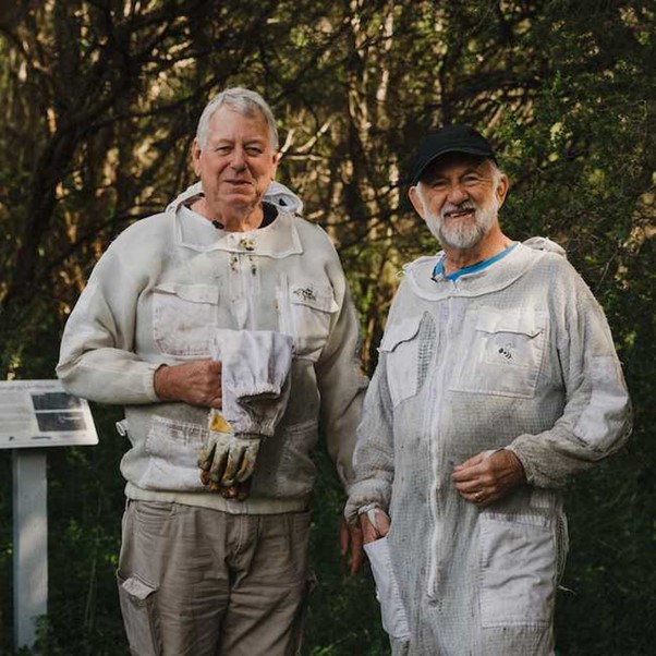 Steve Higgins and Gavin Smith in bee suits